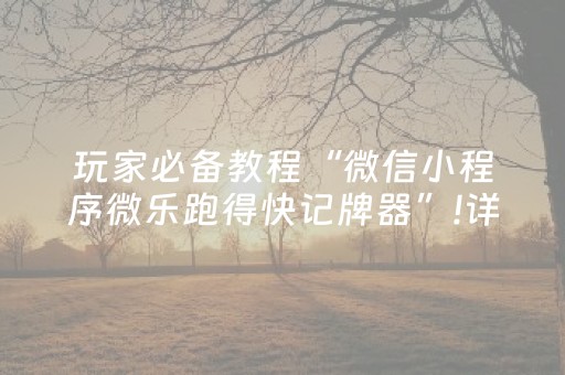 玩家必备教程“微信小程序微乐跑得快记牌器”!详细开挂教程-抖音