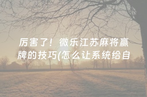 厉害了！微乐江苏麻将赢牌的技巧(怎么让系统给自己好牌)