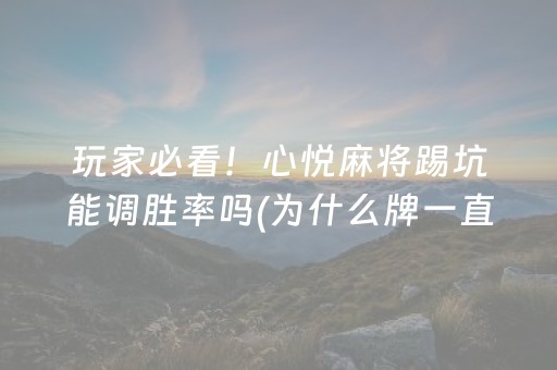 玩家必看！心悦麻将踢坑能调胜率吗(为什么牌一直很差)