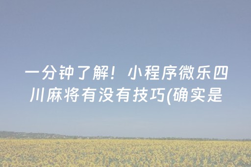 一分钟了解！小程序微乐四川麻将有没有技巧(确实是有挂)
