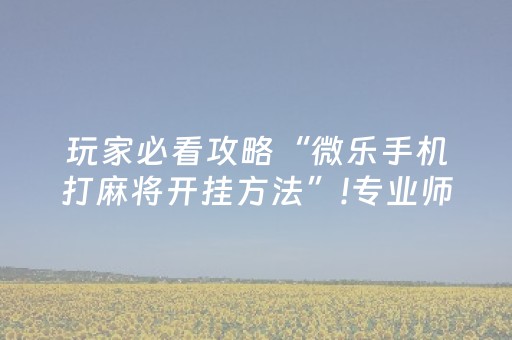 玩家必看攻略“微乐手机打麻将开挂方法”!专业师傅带你一起了解（详细教程）-抖音