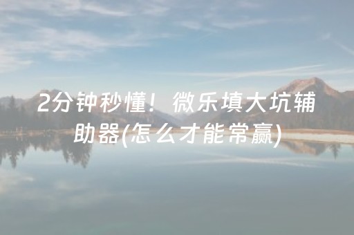 2分钟秒懂！微乐填大坑辅助器(怎么才能常赢)