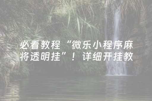 必看教程“微乐小程序麻将透明挂”！详细开挂教程（确实真的有挂)-抖音