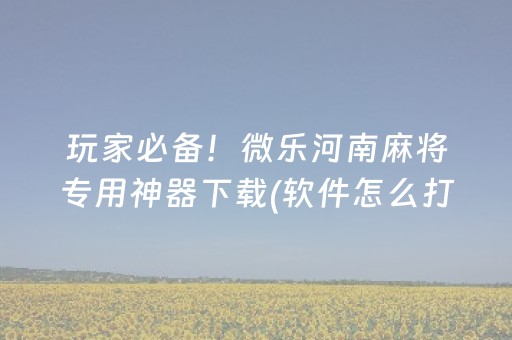 玩家必备！微乐河南麻将专用神器下载(软件怎么打赢)