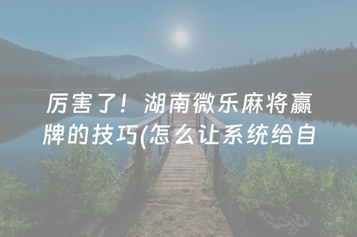 厉害了！湖南微乐麻将赢牌的技巧(怎么让系统给自己好牌)