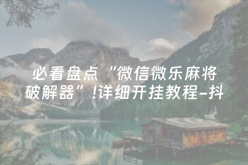 必看盘点“微信微乐麻将破解器”!详细开挂教程-抖音