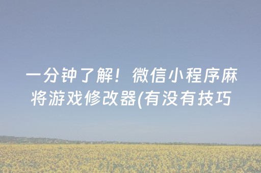 一分钟了解！微信小程序麻将游戏修改器(有没有技巧)