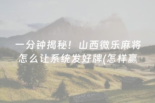 一分钟揭秘！山西微乐麻将怎么让系统发好牌(怎样赢的几率大)