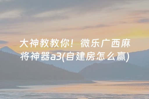 大神教教你！微乐广西麻将神器a3(自建房怎么赢)