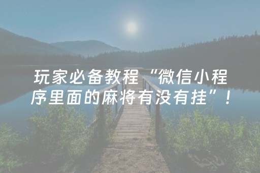 玩家必备教程“微信小程序里面的麻将有没有挂”!详细开挂教程-抖音