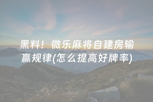 黑料！微乐麻将自建房输赢规律(怎么提高好牌率)