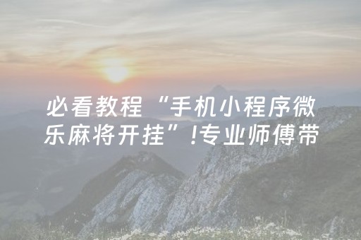 必看教程“手机小程序微乐麻将开挂”!专业师傅带你一起了解（详细教程）-抖音