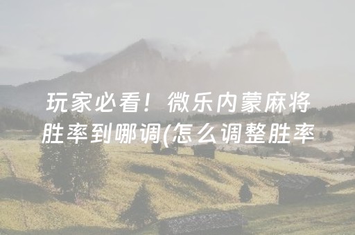 玩家必看！微乐内蒙麻将胜率到哪调(怎么调整胜率)