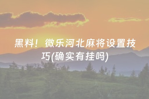 黑料！微乐河北麻将设置技巧(确实有挂吗)