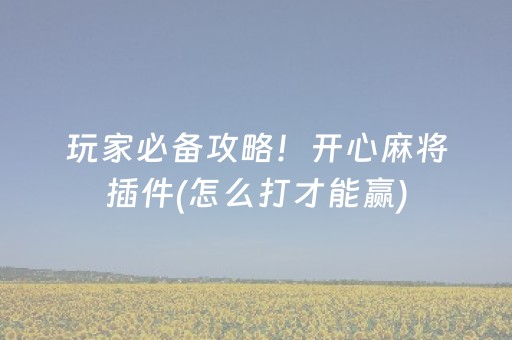 玩家必备攻略！开心麻将插件(怎么打才能赢)
