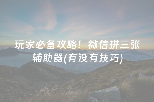 玩家必备攻略！微信拼三张辅助器(有没有技巧)