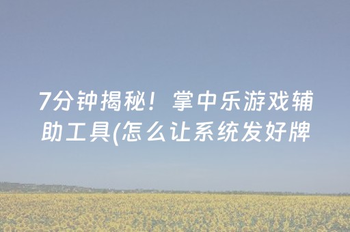 7分钟揭秘！掌中乐游戏辅助工具(怎么让系统发好牌)