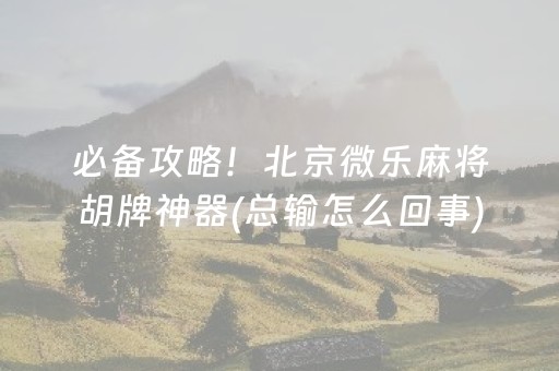 必备攻略！北京微乐麻将胡牌神器(总输怎么回事)