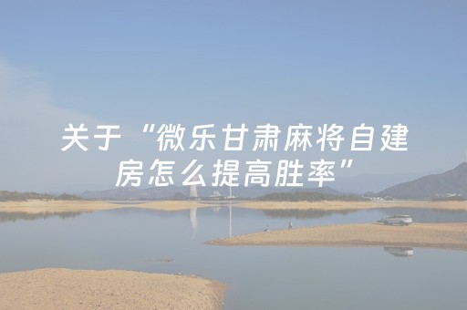 关于“微乐甘肃麻将自建房怎么提高胜率”（是否能开挂)