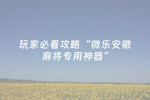 玩家必看攻略“微乐安徽麻将专用神器”（充会员胜率高)