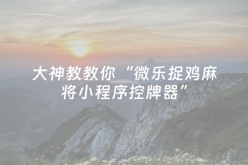 大神教教你“微乐捉鸡麻将小程序控牌器”（小程序控牌器)