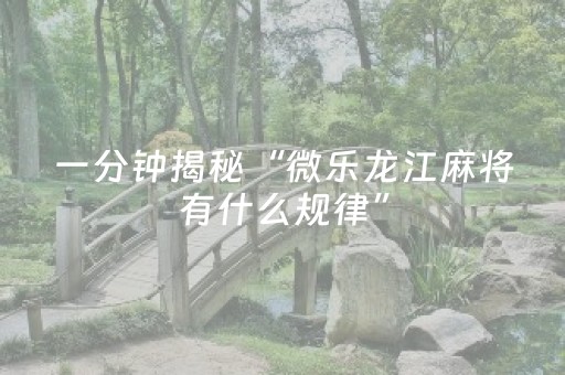 一分钟揭秘“微乐龙江麻将有什么规律”（规律确实有挂)