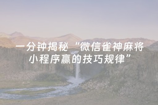 一分钟揭秘“微信雀神麻将小程序赢的技巧规律”（小程序怎么才会赢)
