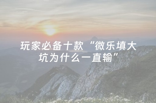 玩家必备十款“微乐填大坑为什么一直输”（神器通用版)
