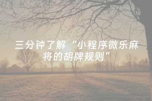 三分钟了解“小程序微乐麻将的胡牌规则”（怎么设置才能赢)