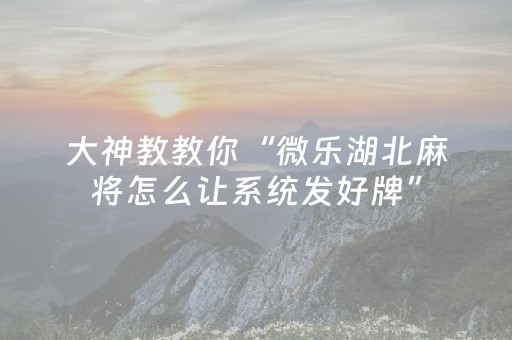 大神教教你“微乐湖北麻将怎么让系统发好牌”（神器通用版)