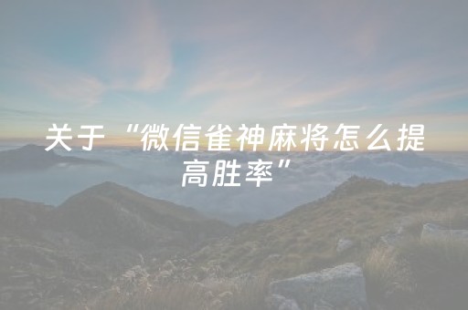 关于“微信雀神麻将怎么提高胜率”（透明挂辅助器)