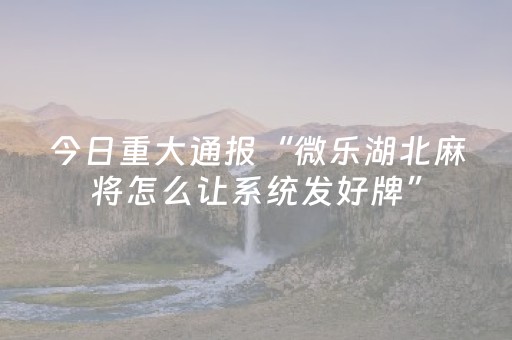 今日重大通报“微乐湖北麻将怎么让系统发好牌”（辅助器通用版)