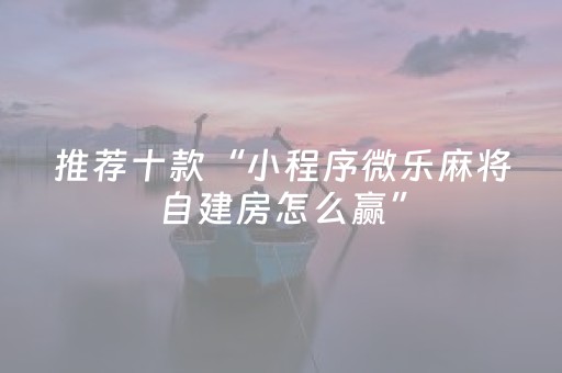 推荐十款“小程序微乐麻将自建房怎么赢”（免费辅助)