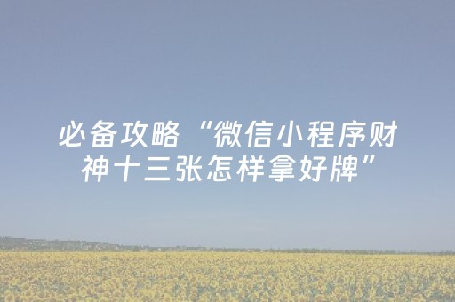 必备攻略“微信小程序财神十三张怎样拿好牌”（开挂神器下载)