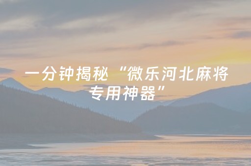一分钟揭秘“微乐河北麻将专用神器”（小程序怎么才会赢)