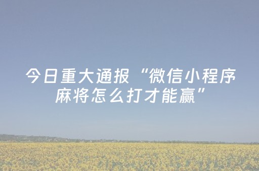 今日重大通报“微信小程序麻将怎么打才能赢”（是否能开挂)
