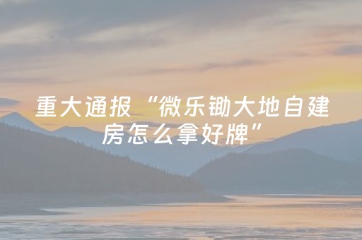 重大通报“微乐锄大地自建房怎么拿好牌”（专用神器下载)