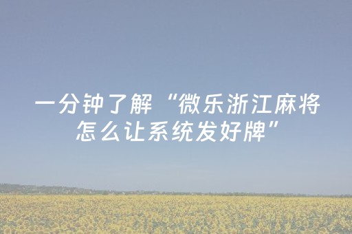 一分钟了解“微乐浙江麻将怎么让系统发好牌”（辅助神器免费)
