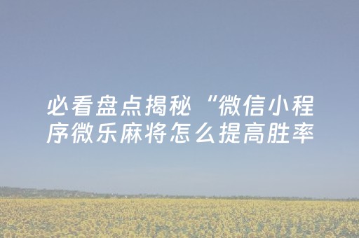 必看盘点揭秘“微信小程序微乐麻将怎么提高胜率”（辅助器通用版)