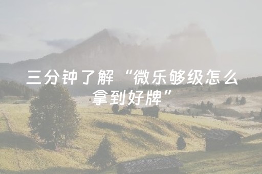 三分钟了解“微乐够级怎么拿到好牌”（透明挂辅助器)