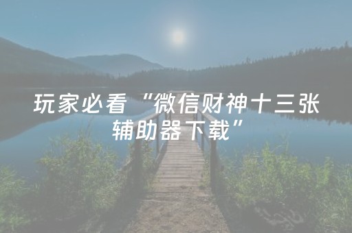 玩家必看“微信财神十三张辅助器下载”（插件开挂免费AI)