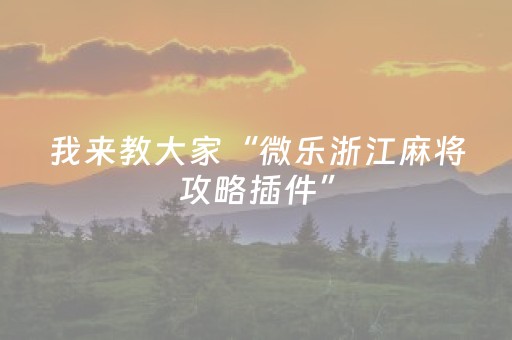我来教大家“微乐浙江麻将攻略插件”（赢的技巧规律)