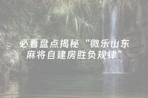 必看盘点揭秘“微乐山东麻将自建房胜负规律”（开挂神器下载)