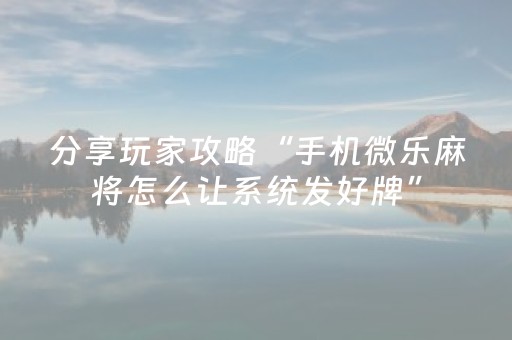 分享玩家攻略“手机微乐麻将怎么让系统发好牌”（挂件神器)