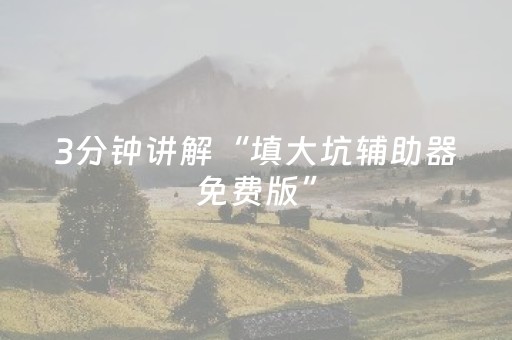 3分钟讲解“填大坑辅助器免费版”（规律确实有挂)