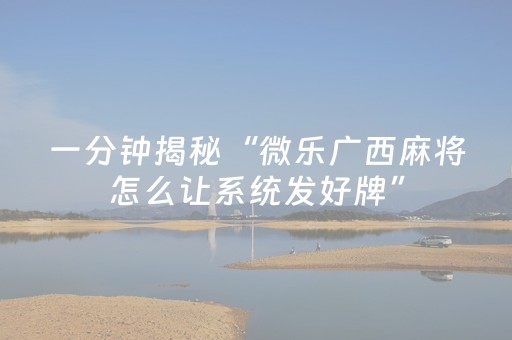 一分钟揭秘“微乐广西麻将怎么让系统发好牌”（自建房胜负规律)