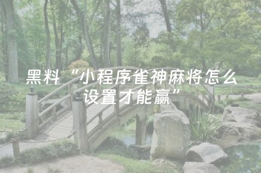 黑料“小程序雀神麻将怎么设置才能赢”（软挂神器)