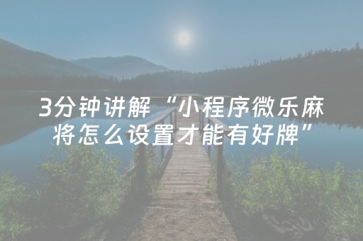 3分钟讲解“小程序微乐麻将怎么设置才能有好牌”（万能开挂器)