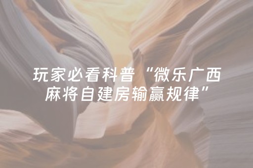 玩家必看科普“微乐广西麻将自建房输赢规律”（怎么增加胜率)