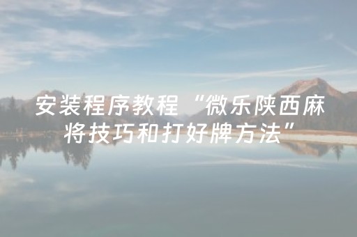 安装程序教程“微乐陕西麻将技巧和打好牌方法”（规律确实有挂)